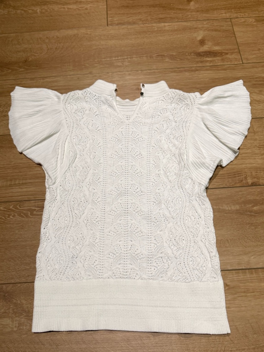 White House Black Market White Knit Flutter Sleeve Pullover